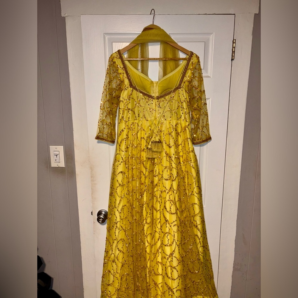 Golden Embellished Wedding Guest Dress for Traditional Indian Wedding - Picture 4 of 7